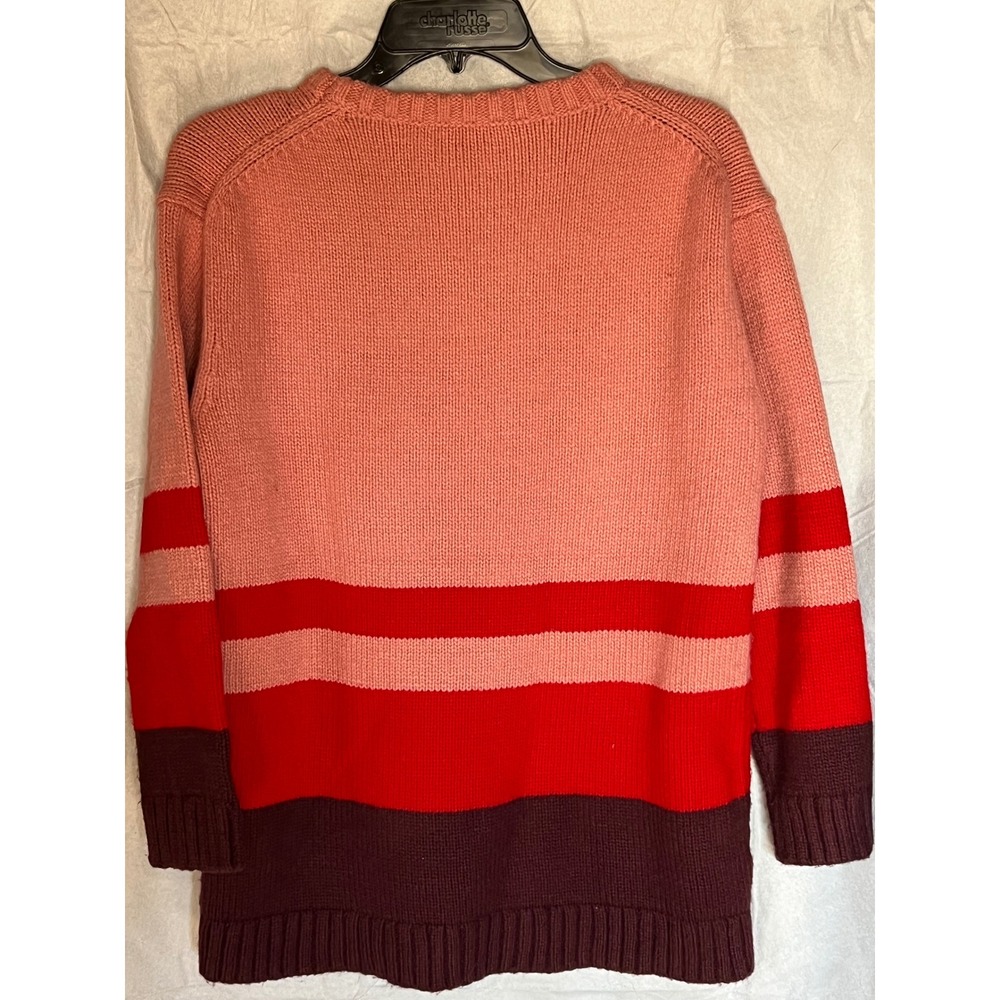 Ann Taylor Colorblock Striped Crew Neck Sweater Pink Red  Burgundy Size S Wool - Picture 5 of 5